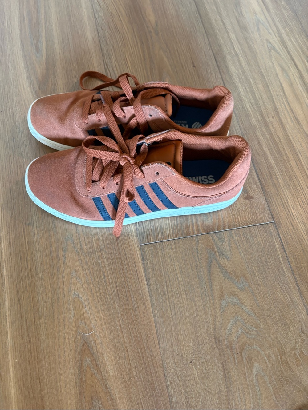 K-Swiss Low Top Sneakers in Rust with Navy Stripes and White Sole